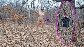 Exhibitionist girl caught during naked exercise in the park