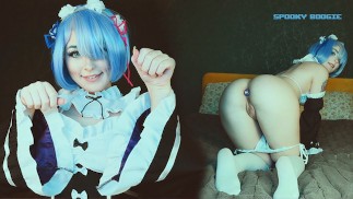 La cameriera Rem di Re Zero è scomparsa e gioca con un doppio dildo - Cosplay Spooky Boogie