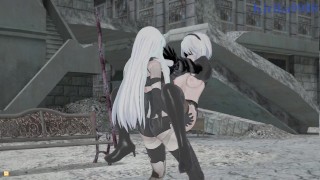 2B e A2 fazem sexo futanari profundo na cidade. - Nier: Autômatos Hentai