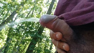 业余爱好者在户外散步，在树林里撒尿
