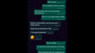 Conversación de WhatsApp con mi padrastro termina en su casa follando🔥💦sexo Amateur 😈