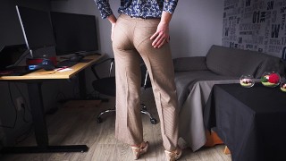 Hot Secretary Teasing Visible Panty Line In Tight Work Trousers