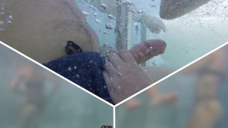 Teen student masturbate my cock in a public pool in front of everyone - it's very risky with people