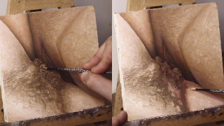 Hairy Pussy Scissoring and Wet Lesbian Close up - JOI of Painting Episode 118