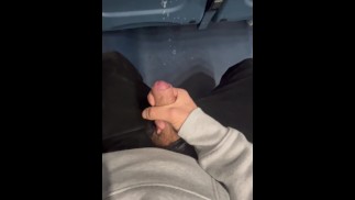 Risky jerk off on a public train, huge cumshot