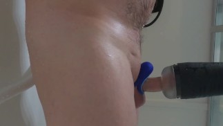Edging with vibrating cock ring in shower !!