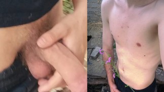 Twink started masturbating when he was walking in the forest with you
