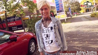 Public sex date on the German street brazenly at a gas station POV