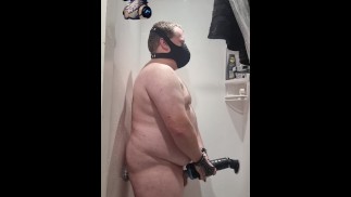 NZ Kiwi Kinky Bear gets fucked in shower with long dildo and fucks blue alien pussy - long version