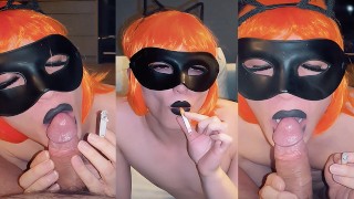Kouřící sissy děvka deepthroats její nevlastní táta