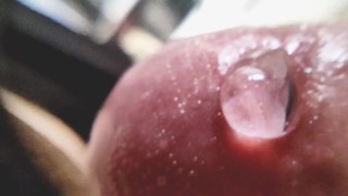 鸡巴在微距镜头上滴水的超级特写镜头