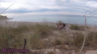 French teacher Slut Blowjob Amateur on Nude Beach public front stranger with Cumshot - MissCreamy